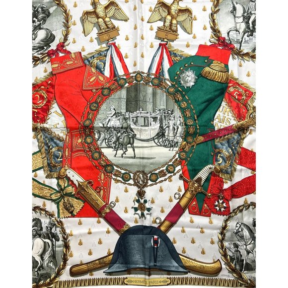 HERMES Multicolor Napoleon Carre 35”x35”/90 Silk 100% Scarf #1353 - Picture 3 of 7